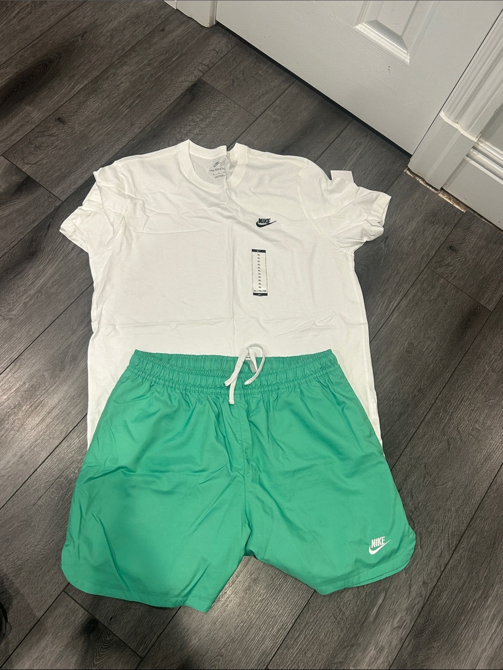 Nike White Tee with Teal Green Swim Shorts